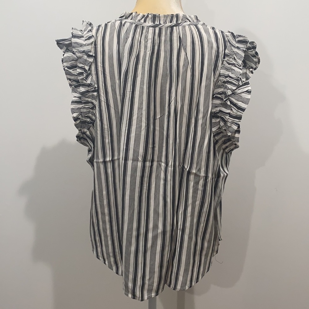 LOFT Striped Ruffle Split Neck Shell XL - Picture 9 of 11